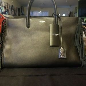 YSL CABAS RIVE GAUCE WITH SIDE FRINGE BAG